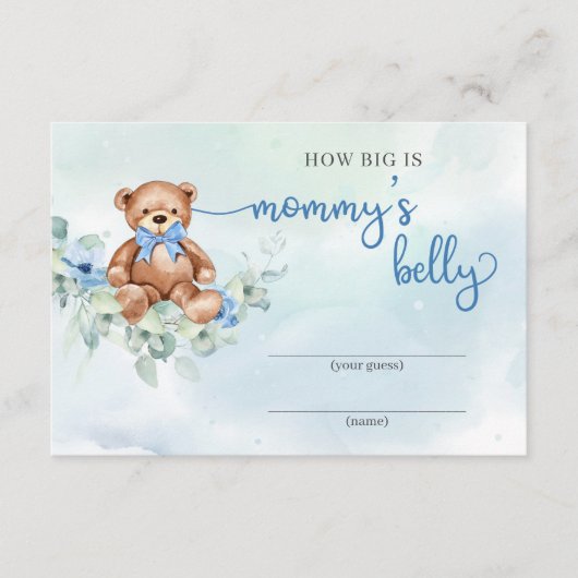 Teddy Bär blaue Blumen Wie groß ist Mama's Bauch Begleitkarte (Vorderseite)