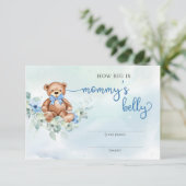 Teddy Bär blaue Blumen Wie groß ist Mama's Bauch Begleitkarte (Stehend Vorderseite)