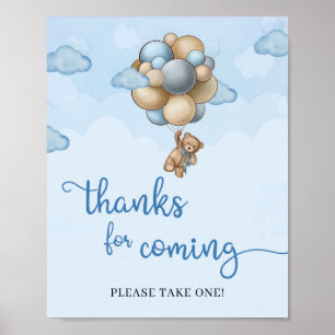 Teddy Bär blaue Elfenbeinballons danke für das Kom Poster