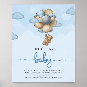 Teddy Bär blaue Elfenbeinballons sagen nicht, Baby Poster