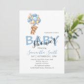 Teddy Bär blaue weiße Einladungen (Stehend Vorderseite)