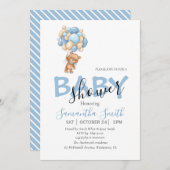 Teddy Bär blaue weiße Einladungen (Vorne/Hinten)