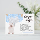 Teddy Bär blauer Ballon Windeln Tombola Dusche Begleitkarte (Stehend Vorderseite)