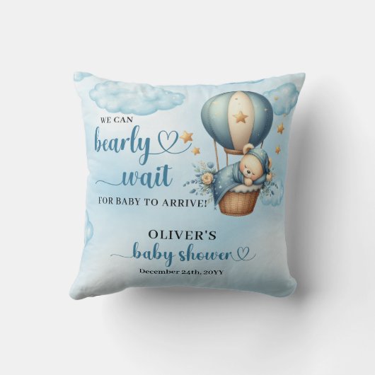 Teddy Bär blauer brauner Elfenbein Heißluftballonj Kissen (Rückseite)