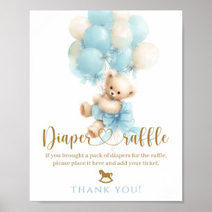 Teddy-Bär Blaues Luftballon Schleife Baby Junge Sh Poster