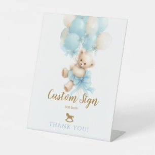 Teddy-Bär Blaues Luftballon Schleife Baby Junge Sh Sockelschild