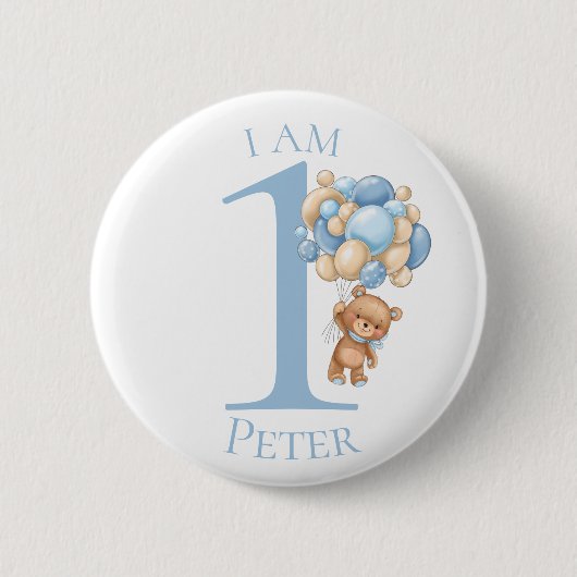 Teddy Bar Blue BIRTHDAY Button (Vorderseite)