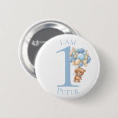 Teddy Bar Blue BIRTHDAY Button (Vorne & Hinten)