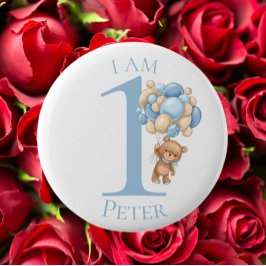 Teddy Bar Blue BIRTHDAY Button