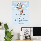 Teddy Bär Blue Elfenbein Baby Dusche Willkommen Poster (Heimbüro)