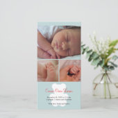 Teddy Bär Blue Montage Baby Geburt Ankündigung (Stehend Vorderseite)