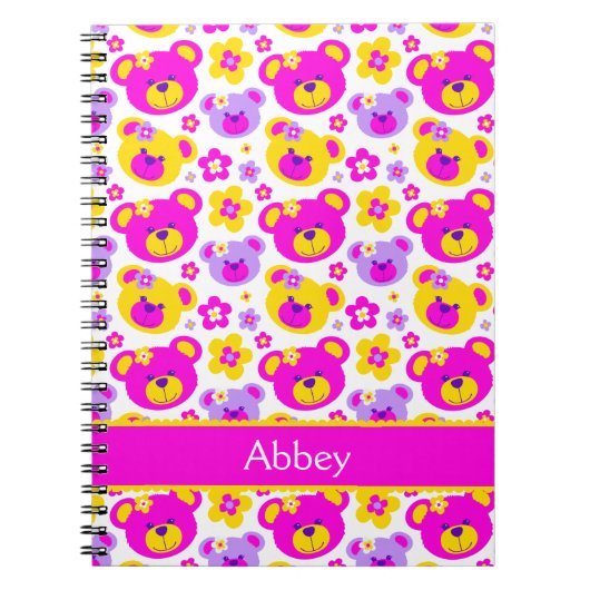 Teddy Bär Blume Muster Mädchen rosa Namen Notizhef Notizblock (Vorderseite)