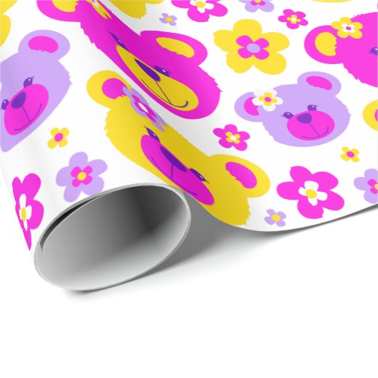 Teddy Bär Blume Rosa Gelbe Mädchen Geschenkpackung Geschenkpapier (Rolleneckpunkt)