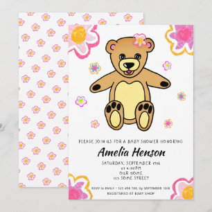 Teddy-Bär-Blumenmädchen-Blumen-Baby-Party Einladung