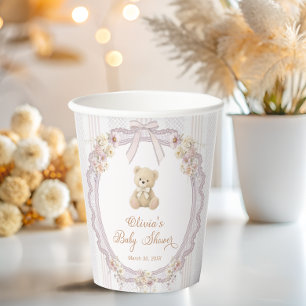 Teddy-Bär-Bogen Vintage-Baby-Party Pappbecher
