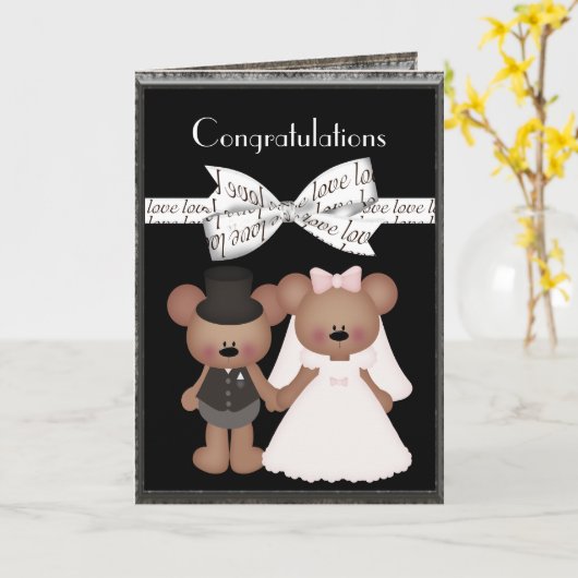 Teddy Bar Bride & Groom Wedding Karte (Gelbe Blume)