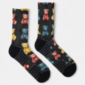 Teddy Bar Chalk Zeichne Muster Schwarz Socken (Rechts)