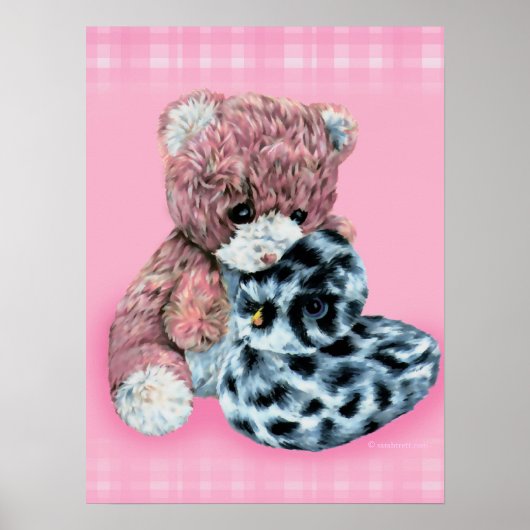 Teddy Bär Cuddles Baby rosa Druck Poster (Vorne)