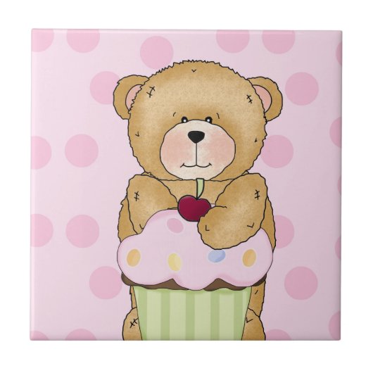 Teddy Bar Cupcake Party Fliese (Vorderseite)