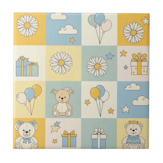 Teddy Bär Daisy Garten Muster (8) Fliese (Vorderseite)