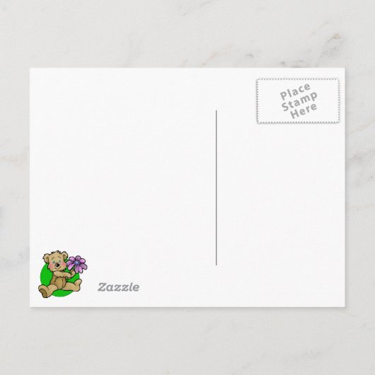 Teddy-Bär, der Save the Date lila Därme hält Ankündigungspostkarte (Rückseite)