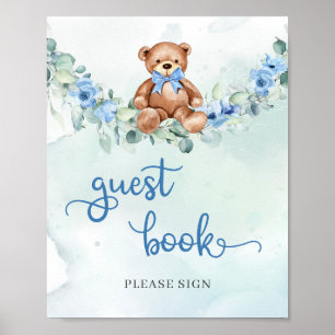 Teddy Bär dusty blue floral eucalyptus Gästebuch