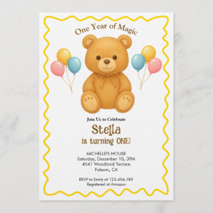 Teddy Bär Ein Jahr voller Magie Erster Geburtstag Einladung