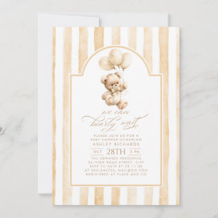 Teddy Bär Elegant Hellbraun Gestreifte Babyparty Einladung