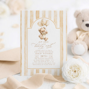 Teddy Bär Elegant Hellbraun Gestreifte Babyparty Einladung