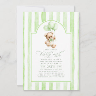 Teddy Bär Elegant Hellgrün Streifen Baby Shower Einladung
