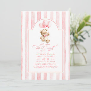 Teddy Bär Elegante Rosa Streifen Mädchen Baby Show Einladung