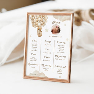 Teddy-Bär Erster Geburtstag Infografik Meilenstein Poster