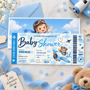 Teddy-Bär-Flugzeug-Bordkarte-Junge-Baby-Party Einladung