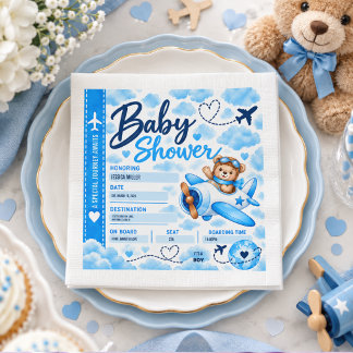 Teddy-Bär-Flugzeug-Bordkarte-Junge-Baby-Party Serviette