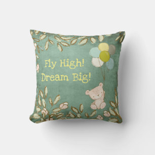 Teddy Bar Fly High Dream Balloons Grüner Typo Kissen