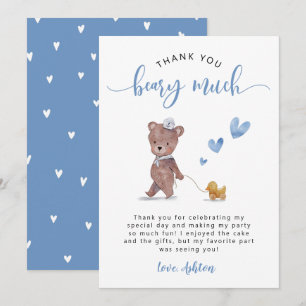 Teddy Bär Geburtstagsfeier Blau Dankeskarte