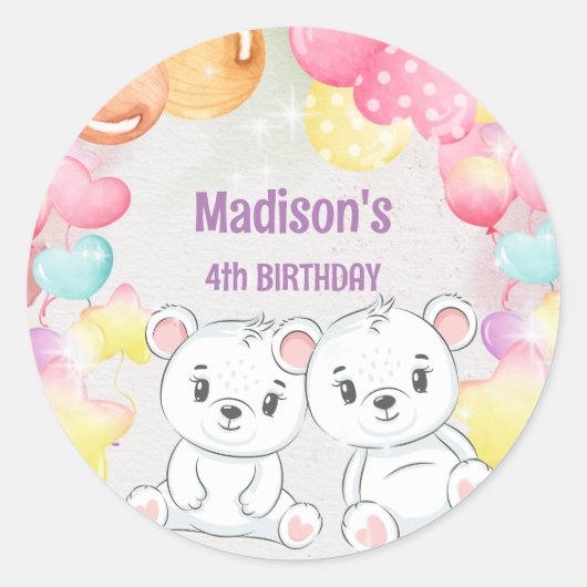 Teddy-Bär Geburtstagstitel Runder Aufkleber (Vorderseite)