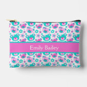 Teddy Bär gemustert rosa Aqua Name Bleistift Fall Zubehörtasche (Vorderseite)