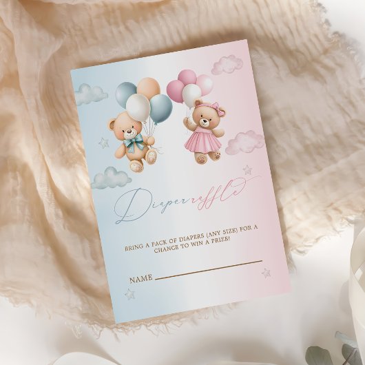 Teddy-Bär Geschlecht-Reveal-Windeln-Raffle Begleitkarte