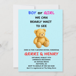 Teddy-Bär-Geschlechtsenthüllungseinladung