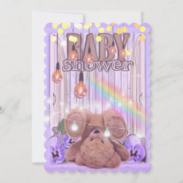 Teddy Bär gold Glitzer Lichter lila Babydusche Einladung