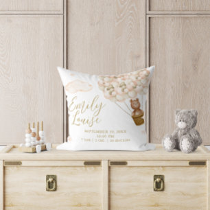 Teddy-Bär Goldene Ballons Baby Geburtsstatistik Kissen