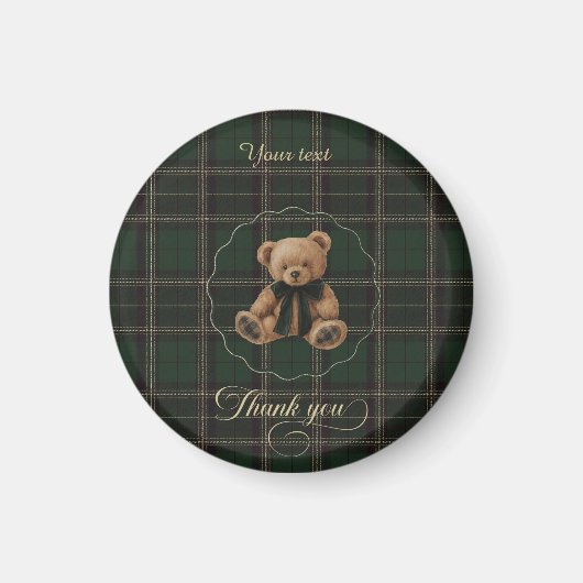 Teddy Bär Grün Tartan Magnet (Vorne)