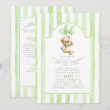 Teddy Bär grüne Streifen Baby Shower Alles in Eine