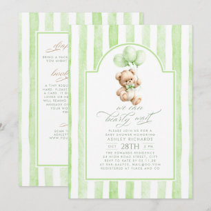 Teddy Bär grüne Streifen Baby Shower Alles in Eine Einladung