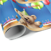 Teddy Bar Happy Geburtstag Wrapping Paper Geschenkpapier (Rolleneckpunkt)