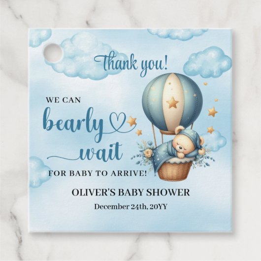 Teddy Bär heiße Luft Ballon frühzeitig blau braun  Geschenkanhänger (Vorderseite)