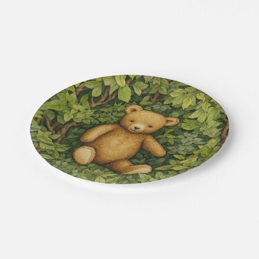 Teddy Bär im Jugendstil des Waldes Pappteller (Schrägansicht)