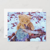 Teddy Bär im Schnee, denim blauer Tint Postkarte (Vorne/Hinten)