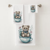Teddy Bär im Teacup mit Blume Badhandtuch Set (Insitu)